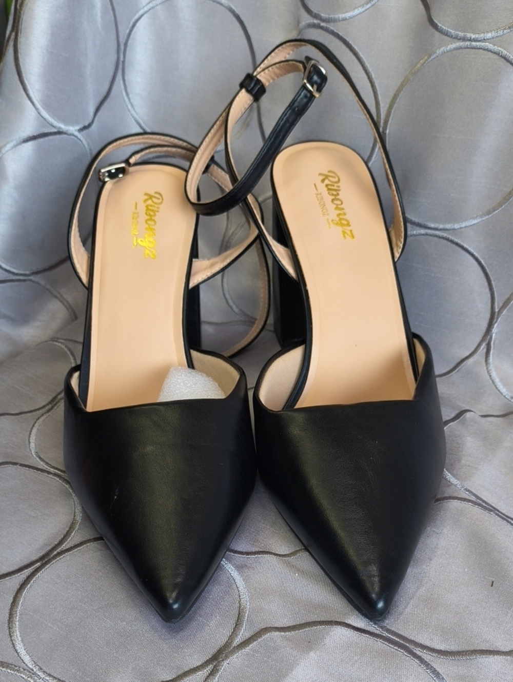 Women's Black Pointed Slingback Block Heel Pumps Size 42 SS3